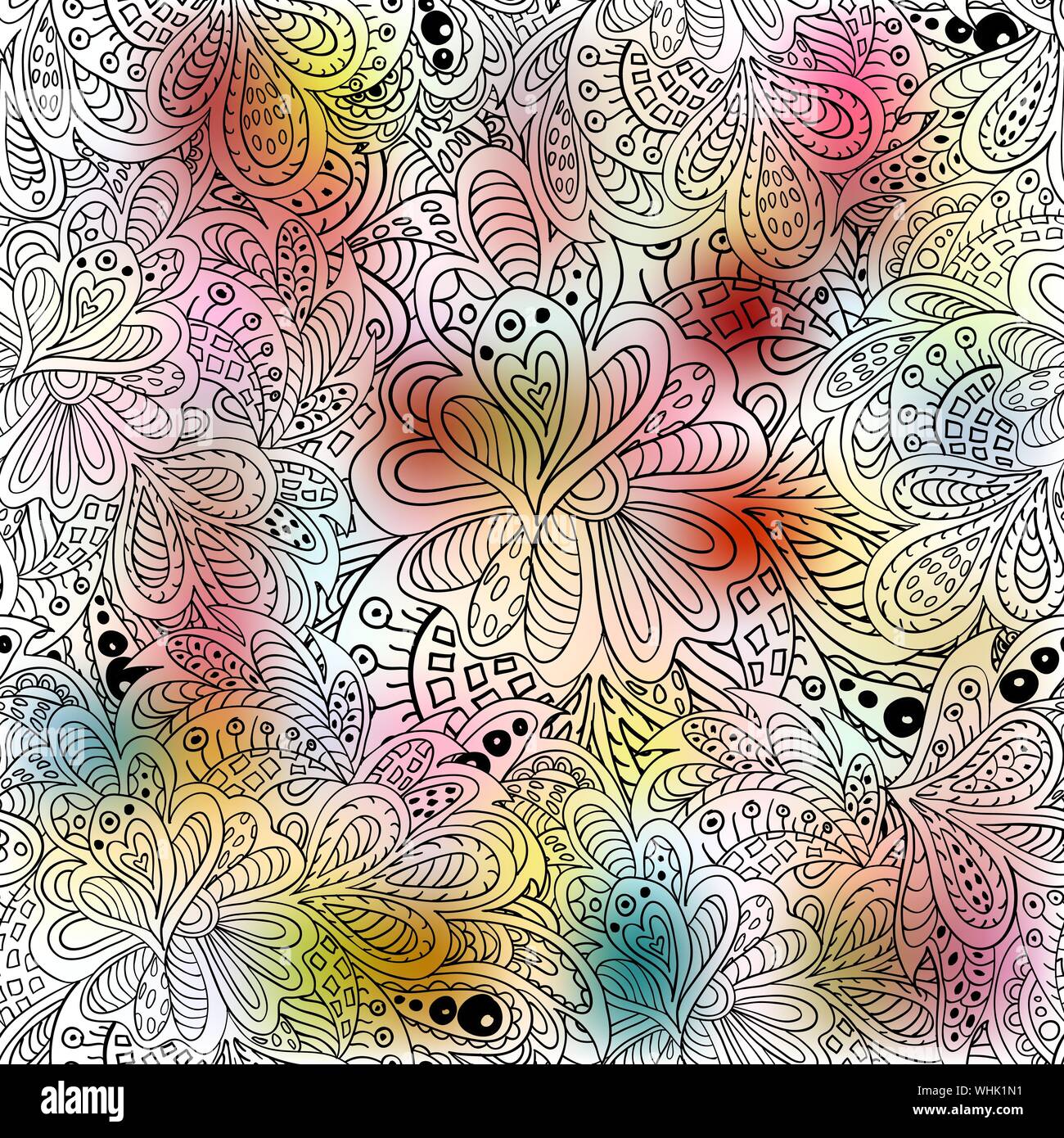 Doodle floral seamless pattern colored Stock Vector Image & Art - Alamy