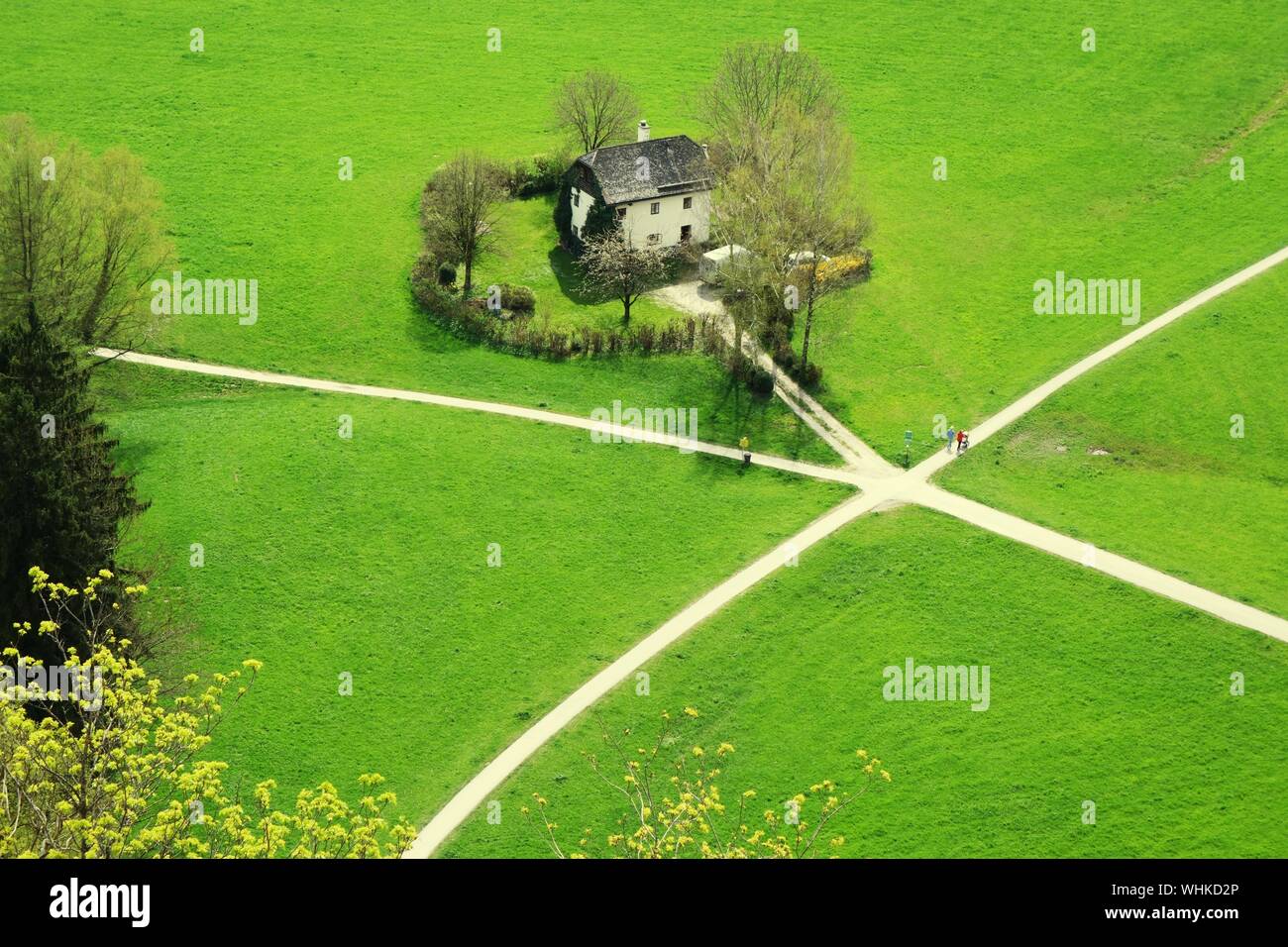 Aerial View Of Standalone Cottage Stock Photo