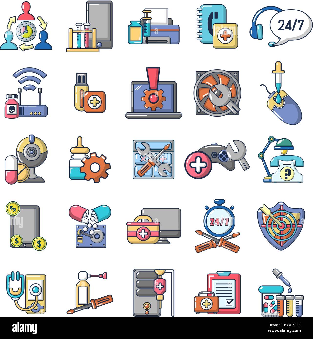Technical assistance icons set, cartoon style Stock Vector Image & Art ...