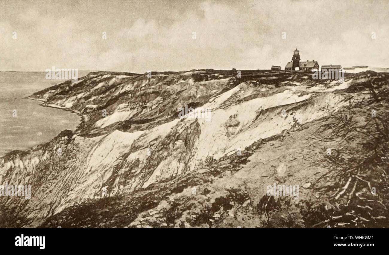 Gay Head Light House and Cliffs, circa 1889 Stock Photo