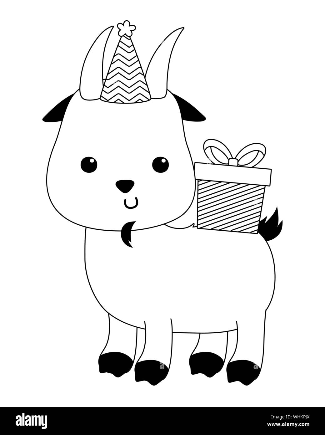 Goat cartoon design, Animal happy birthday celebration decoration and surprise theme Vector ...