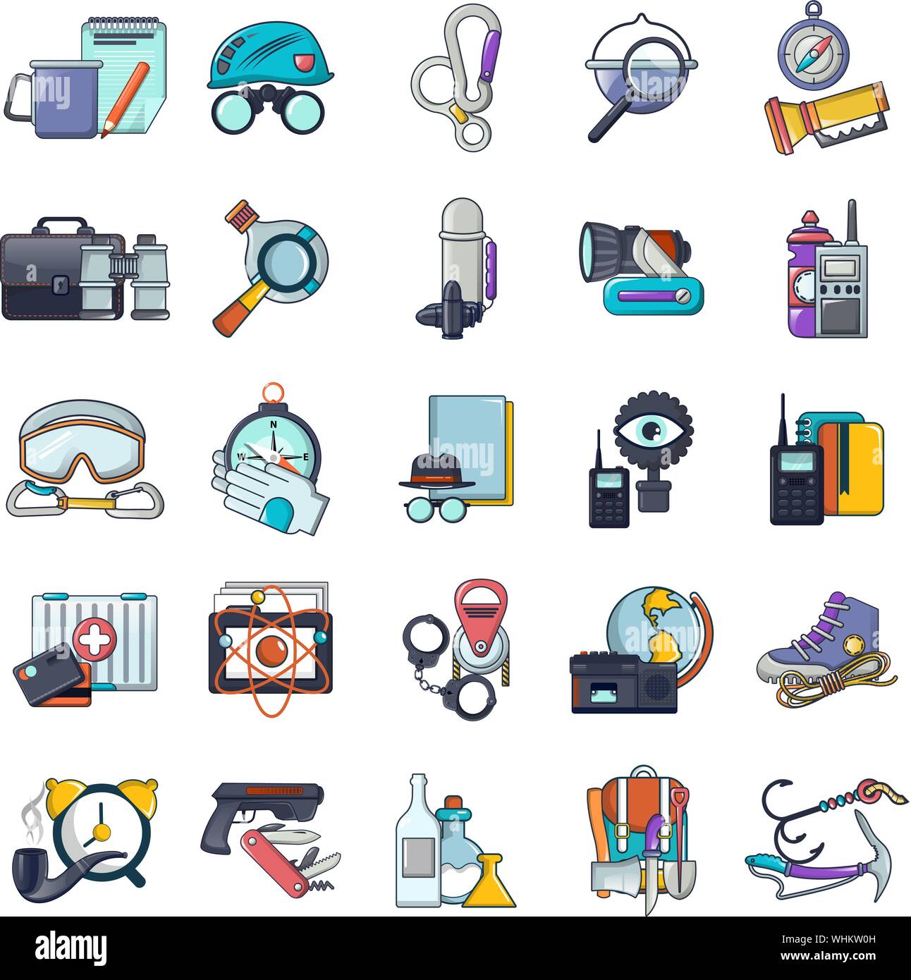 Espionage icons set, cartoon style Stock Vector