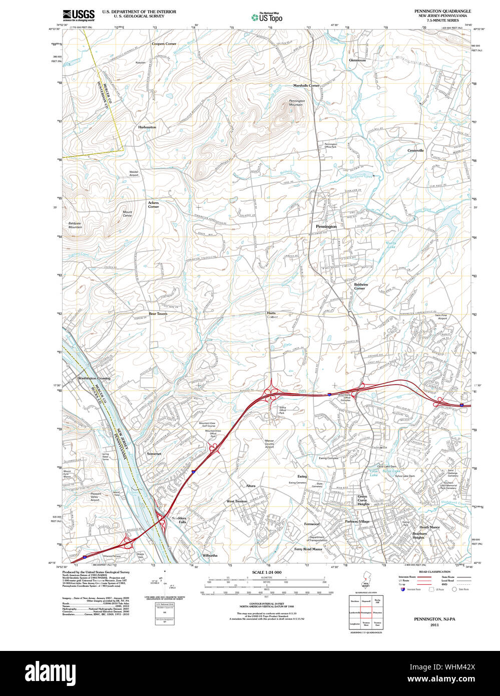 USGS TOPO Map New Jersey NJ Pennington 20110412 TM Restoration Stock Photo Alamy