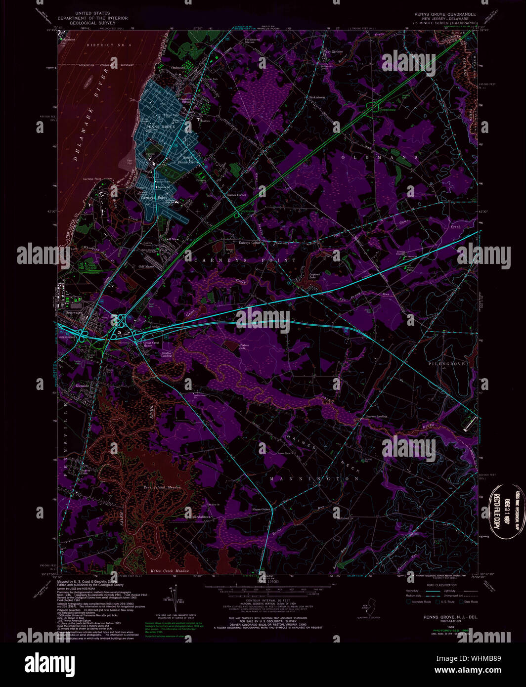 USGS TOPO Map New Jersey NJ Penns Grove 254716 1967 24000 Inverted