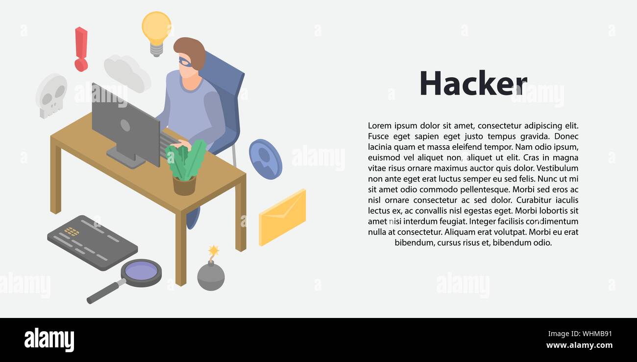 Hacker concept banner, isometric style Stock Vector