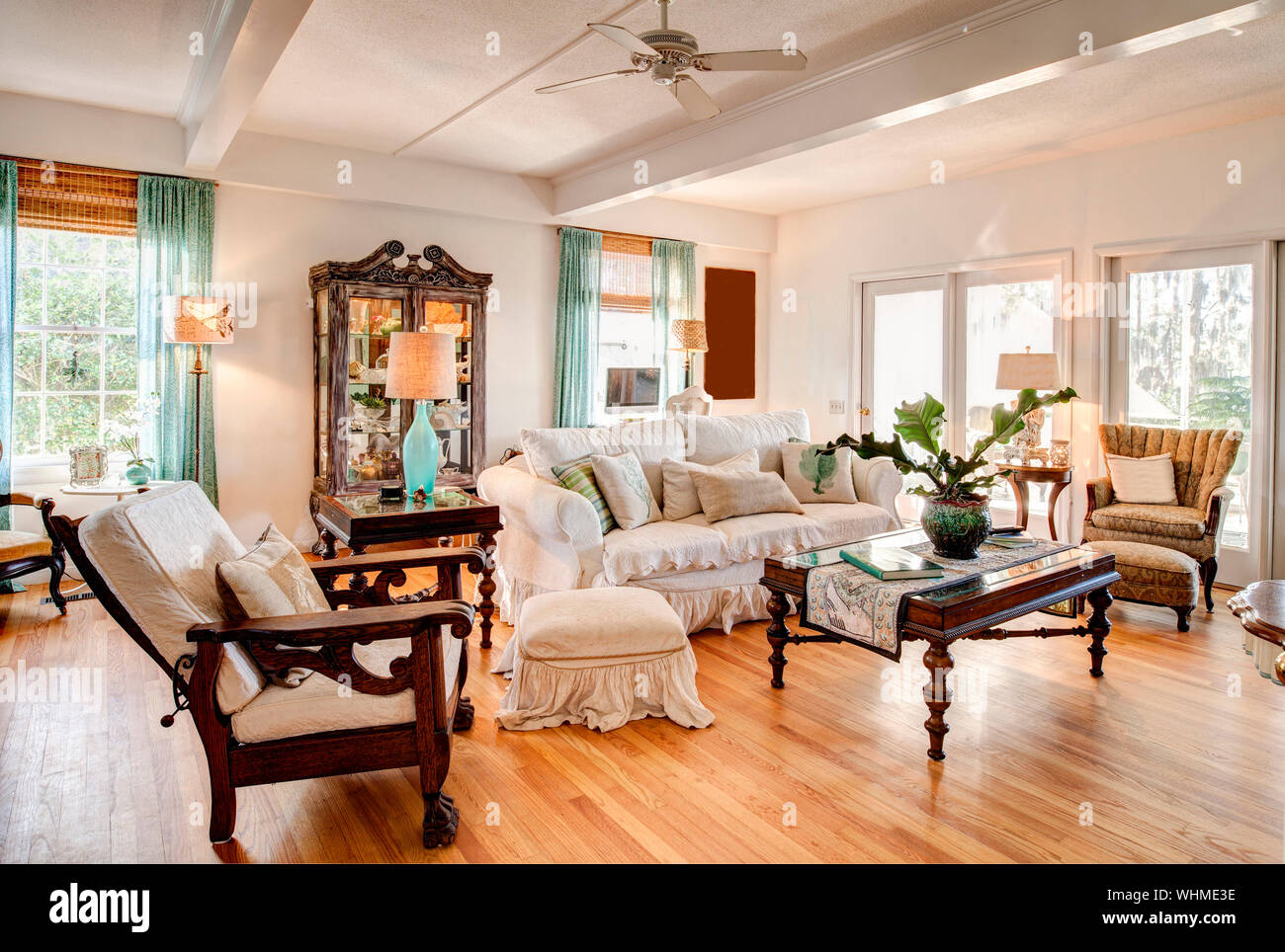 Modern Eclectic Livingroom With Nice Antique Furniture Stock Photo