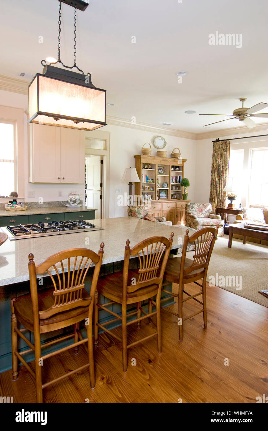 open floorplan kitchen looking into livingroom Stock Photo - Alamy