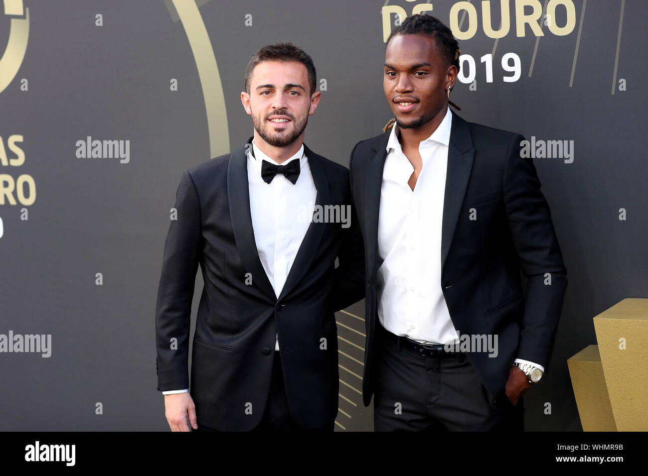 Lisbon, Portugal. 2nd Sep, 2019. Portugal's midfielders Bernardo Silva (L) and Renatos Sanches arrive for the Portuguese Football Federation 'Quinas de Ouro 2019' awards ceremony at Carlos Lopes hall in Lisbon, Portugal, on Sept. 2, 2019. Credit: Pedro Fiuza/Xinhua Credit: Xinhua/Alamy Live News Stock Photo