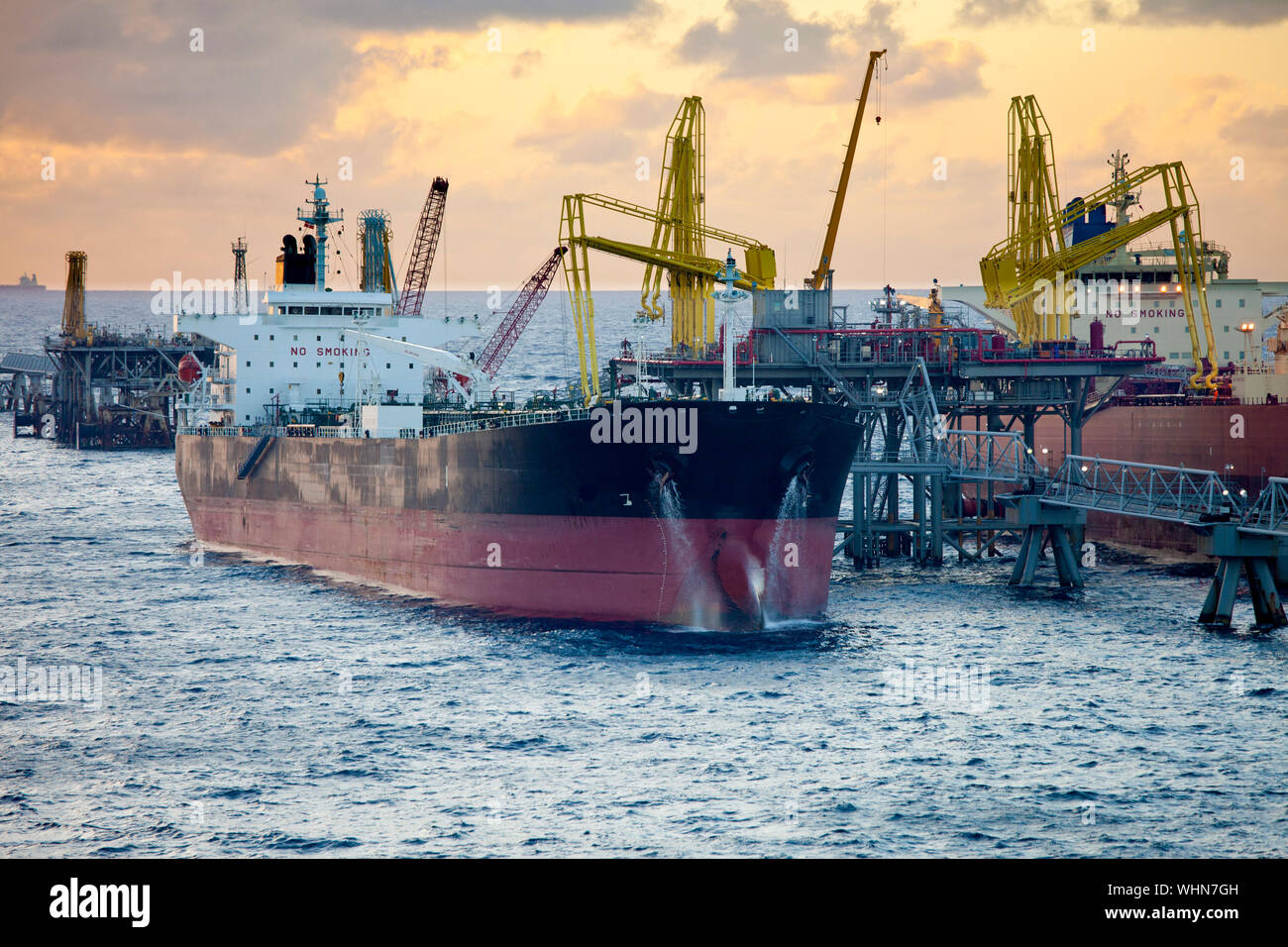 oil tankers unloading at sea in the Caribbean Stock Photo