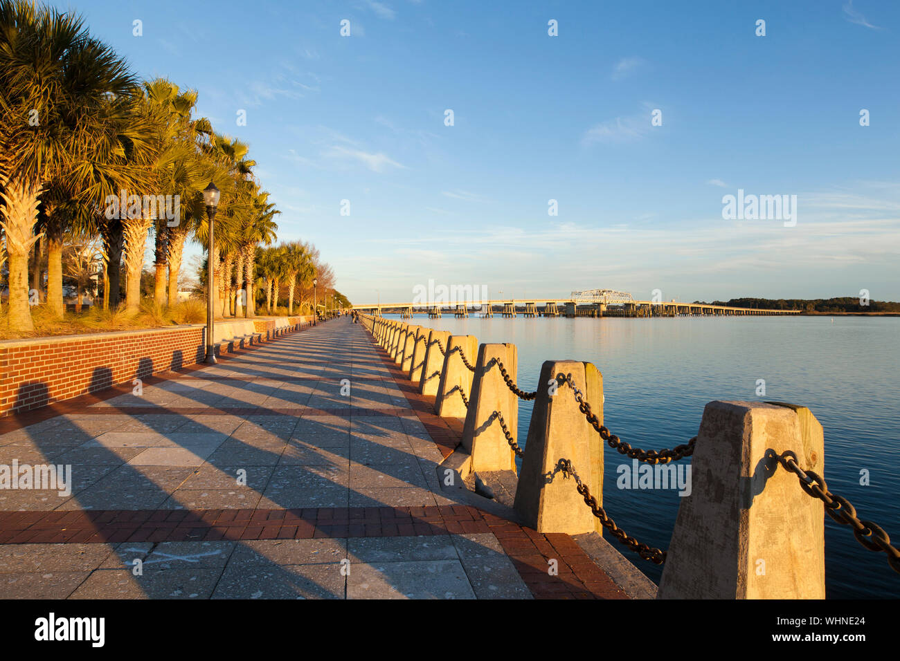 View of downtown waterfront of Beaufort, South Carolina at sunset Stock