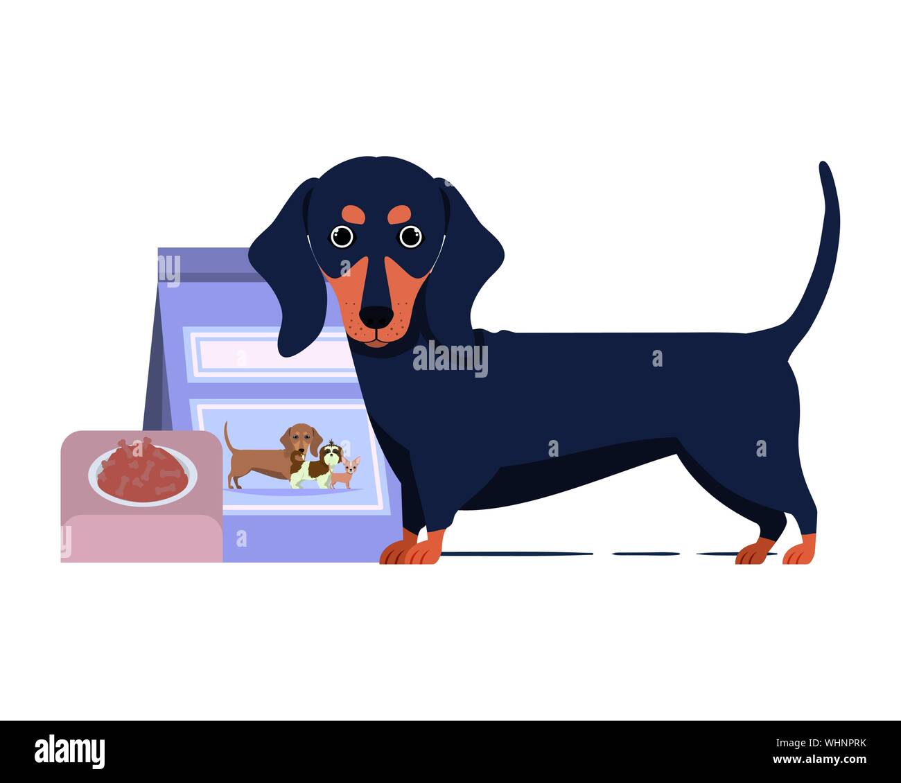 dog with bowl and pet food on white background Stock Vector Image & Art