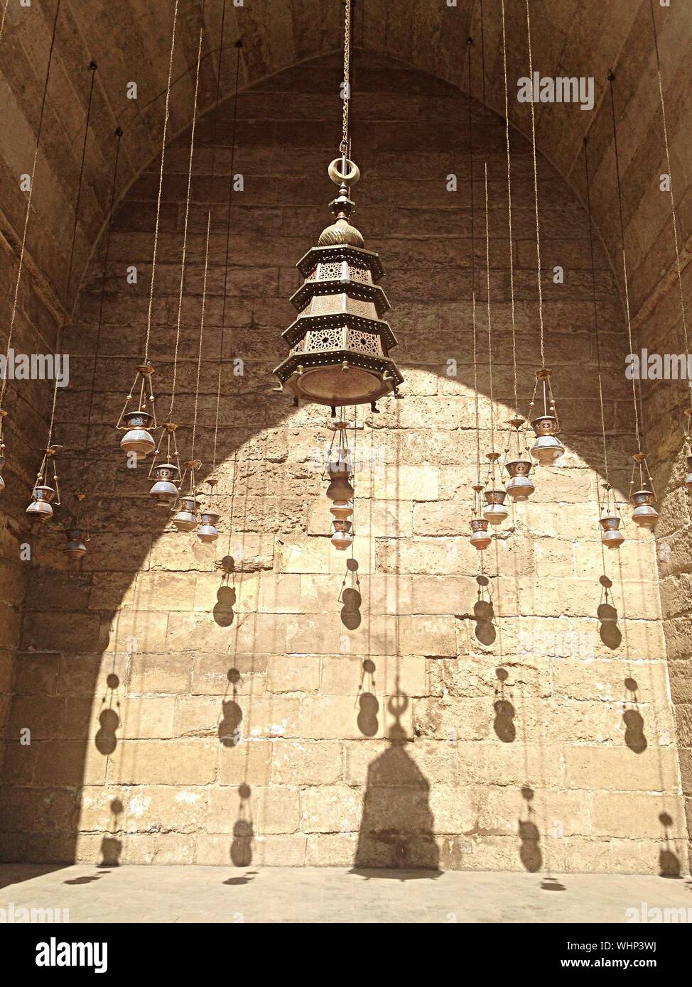 Low Angle View Of Lanterns Hanging In Al Mansur Qalawun Stock Photo