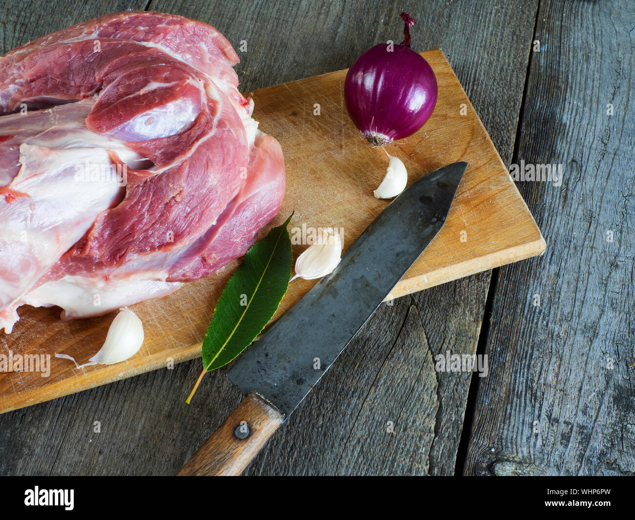 High Angle View Of Raw Food On Wooden Table Stock Photo