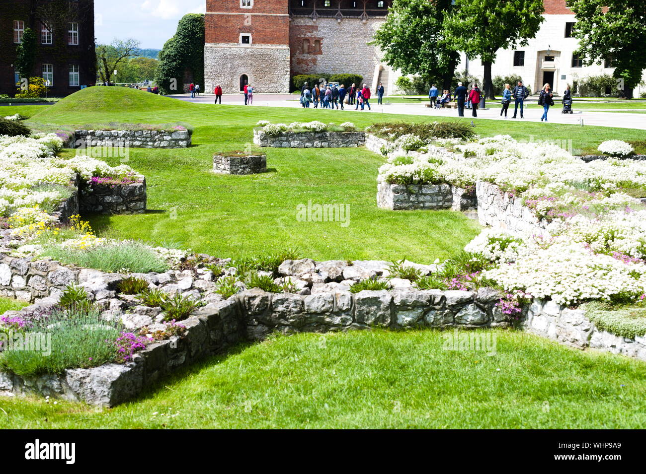 Stone blocks in the gardens at Wawel Hill castle in Krakow, Poland Stock Photo