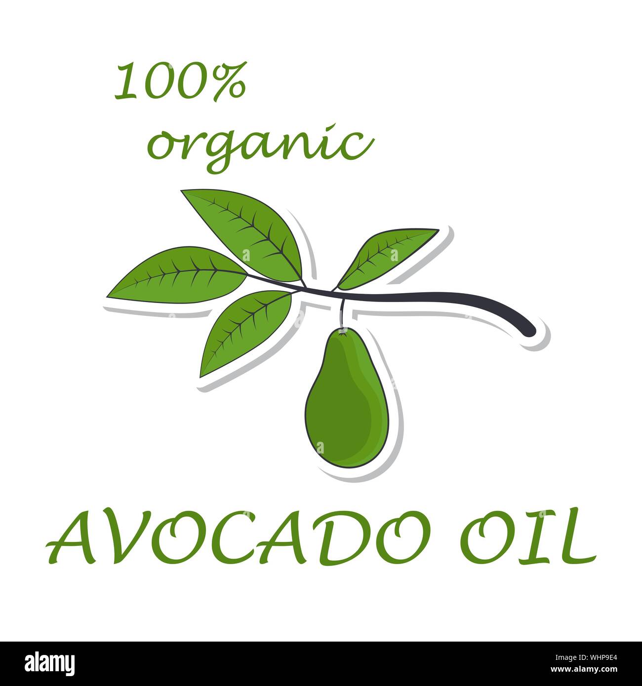 Avocado tree branch flat icon. Sticker isolated on white background. Vector illustration. Stock Vector