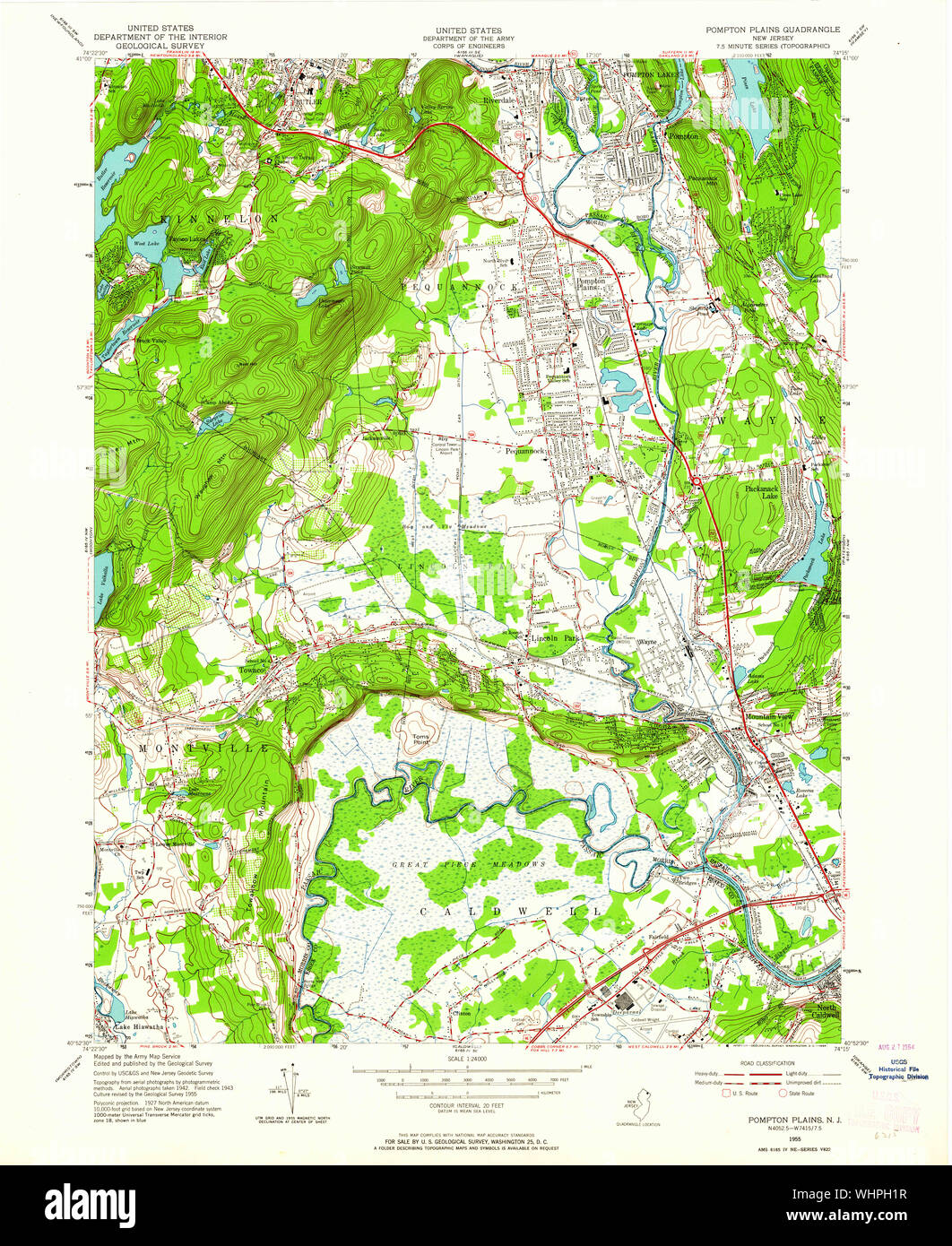 USGS TOPO Map New Jersey NJ Pompton Plains 254772 1955 24000