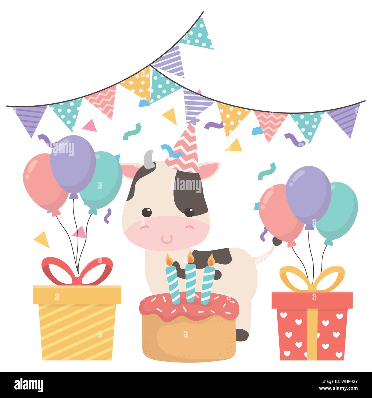 Cow Cartoon Design Animal Happy Birthday Celebration Decoration