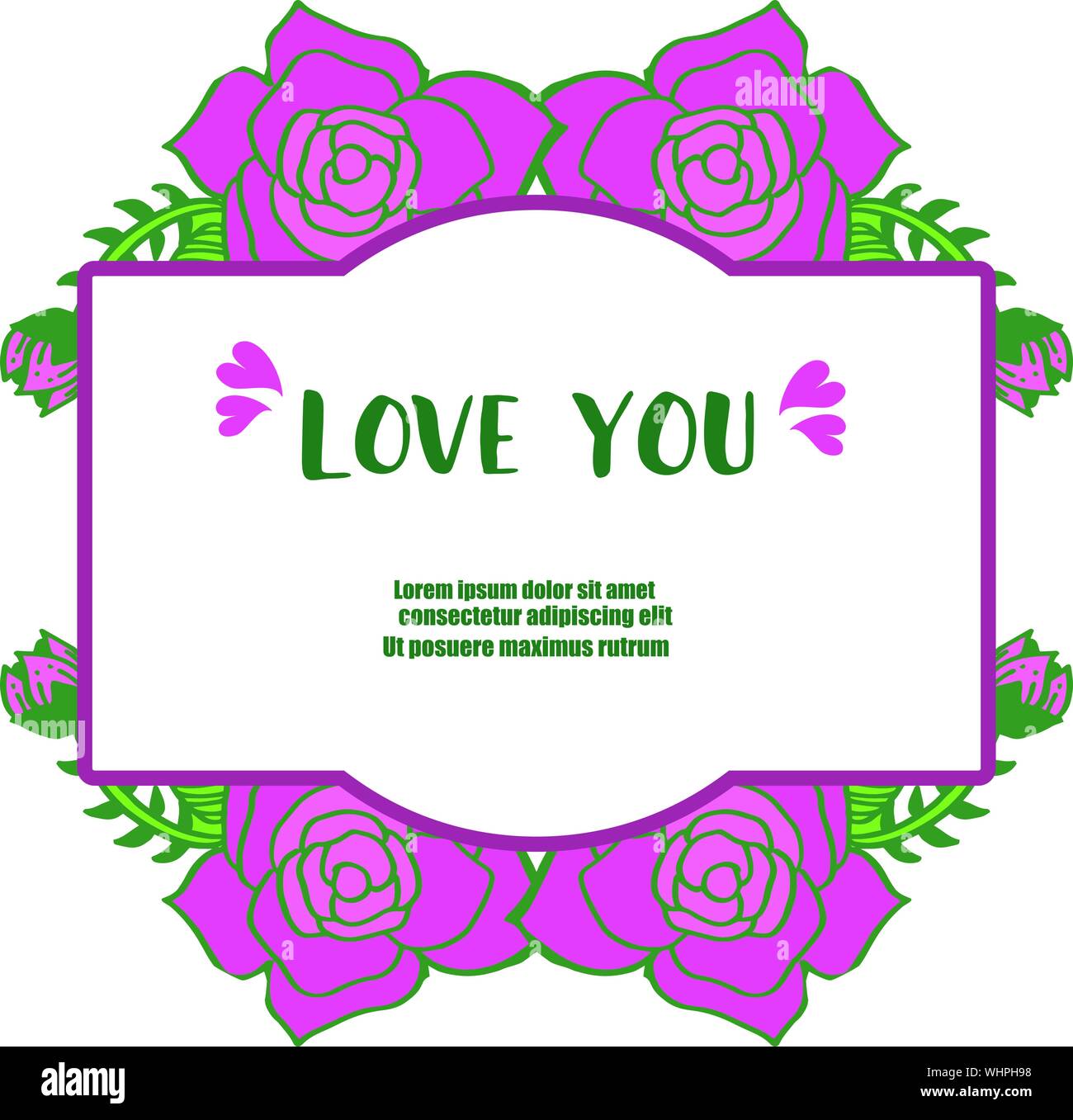 Various Shape Frame With Cute Rose Flower For Banner Love You