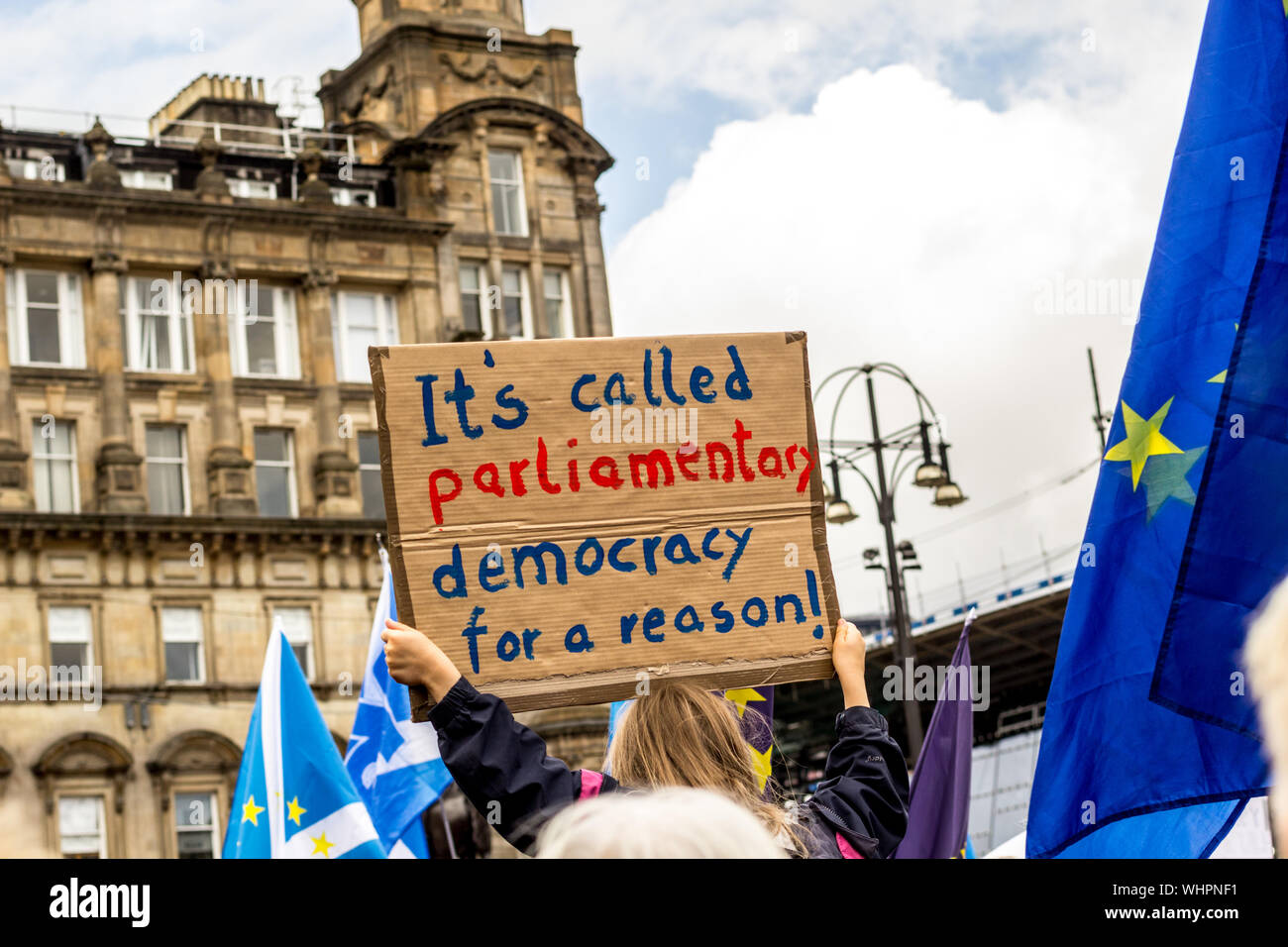 Glasgow, Scotland, August, 31, 2019. 'Stop the coup': Protests in Glasgow, George Square Stock Photo