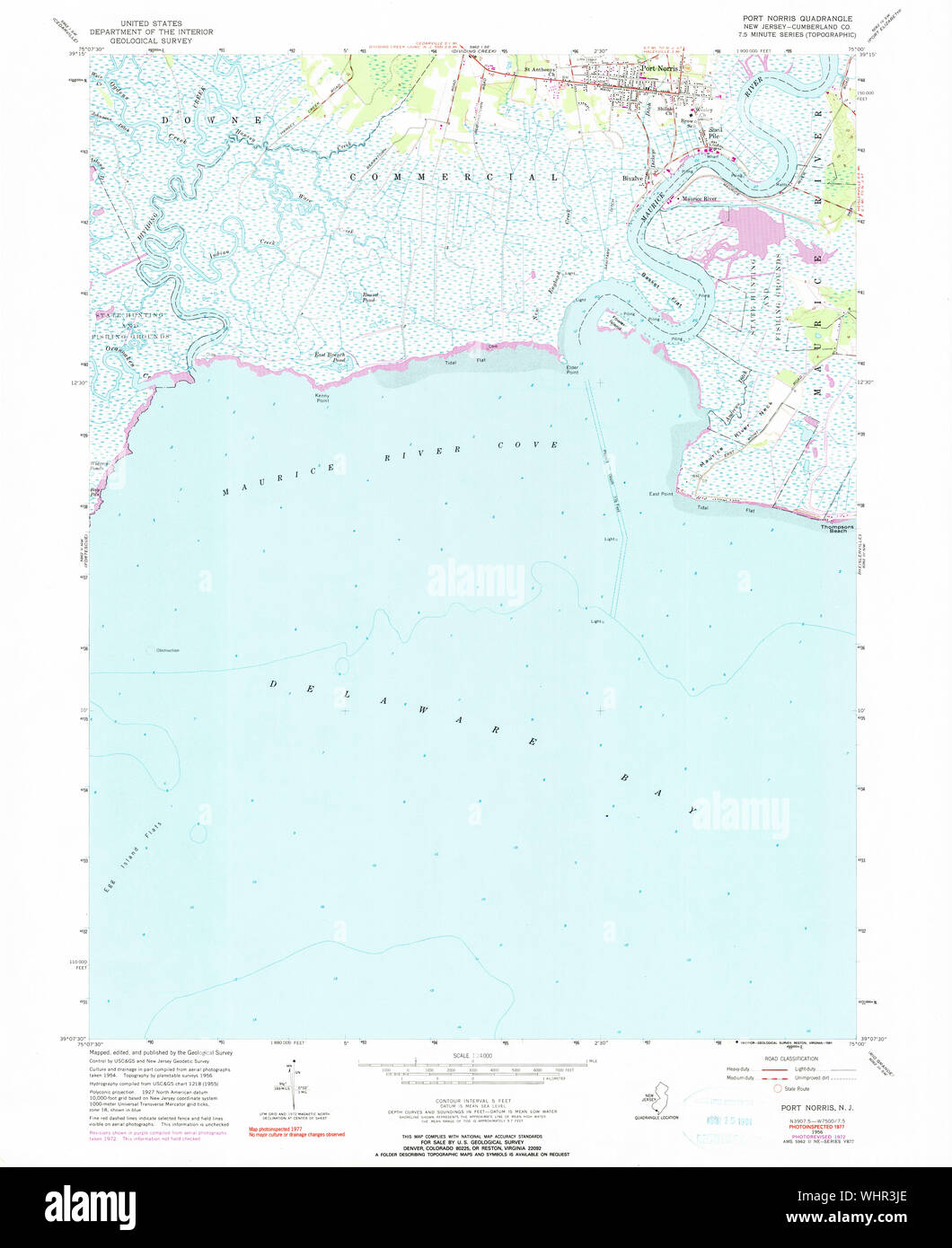 USGS TOPO Map New Jersey NJ Port Norris 254791 1956 24000 Restoration Stock Photo