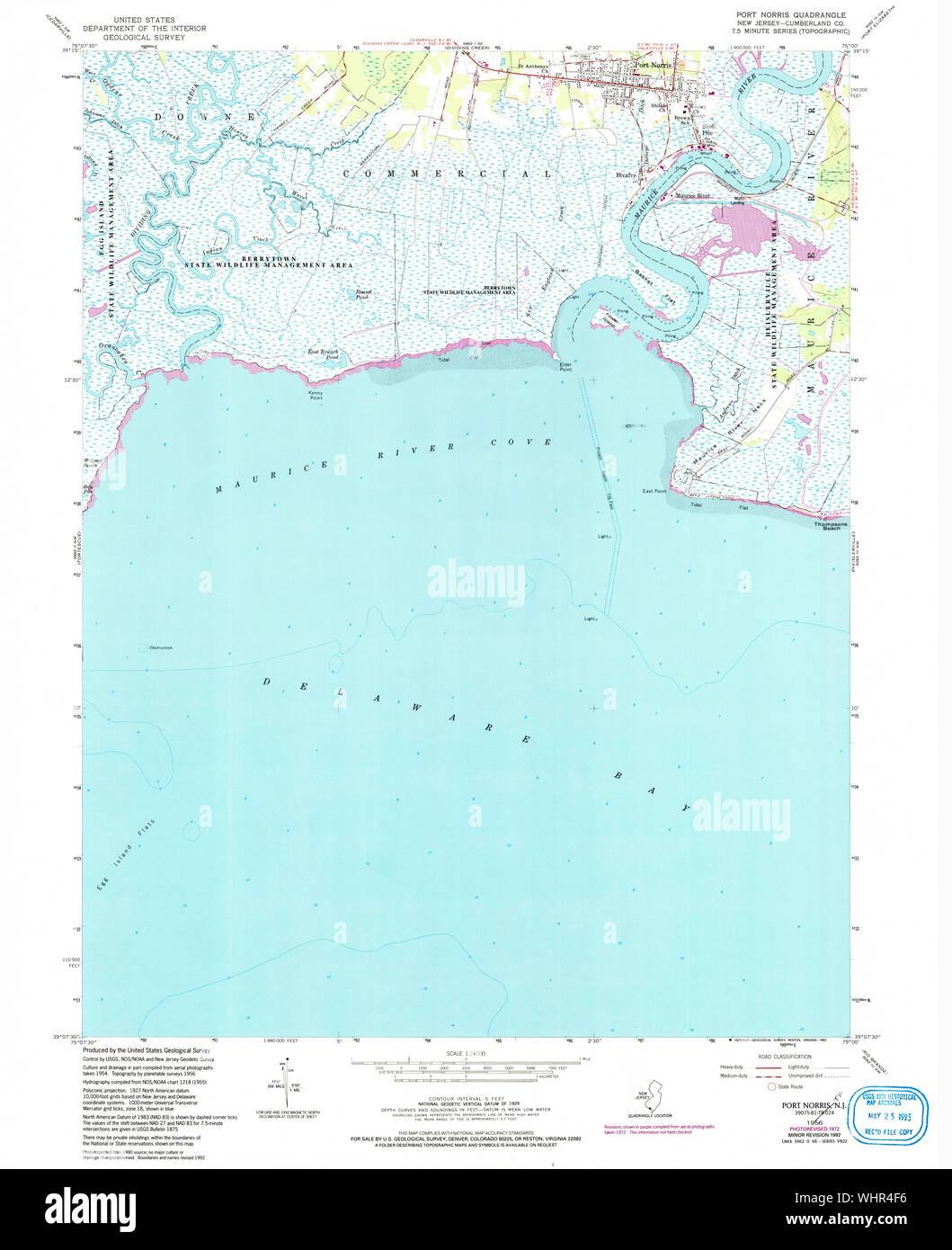 USGS TOPO Map New Jersey NJ Port Norris 254792 1956 24000 Restoration Stock Photo