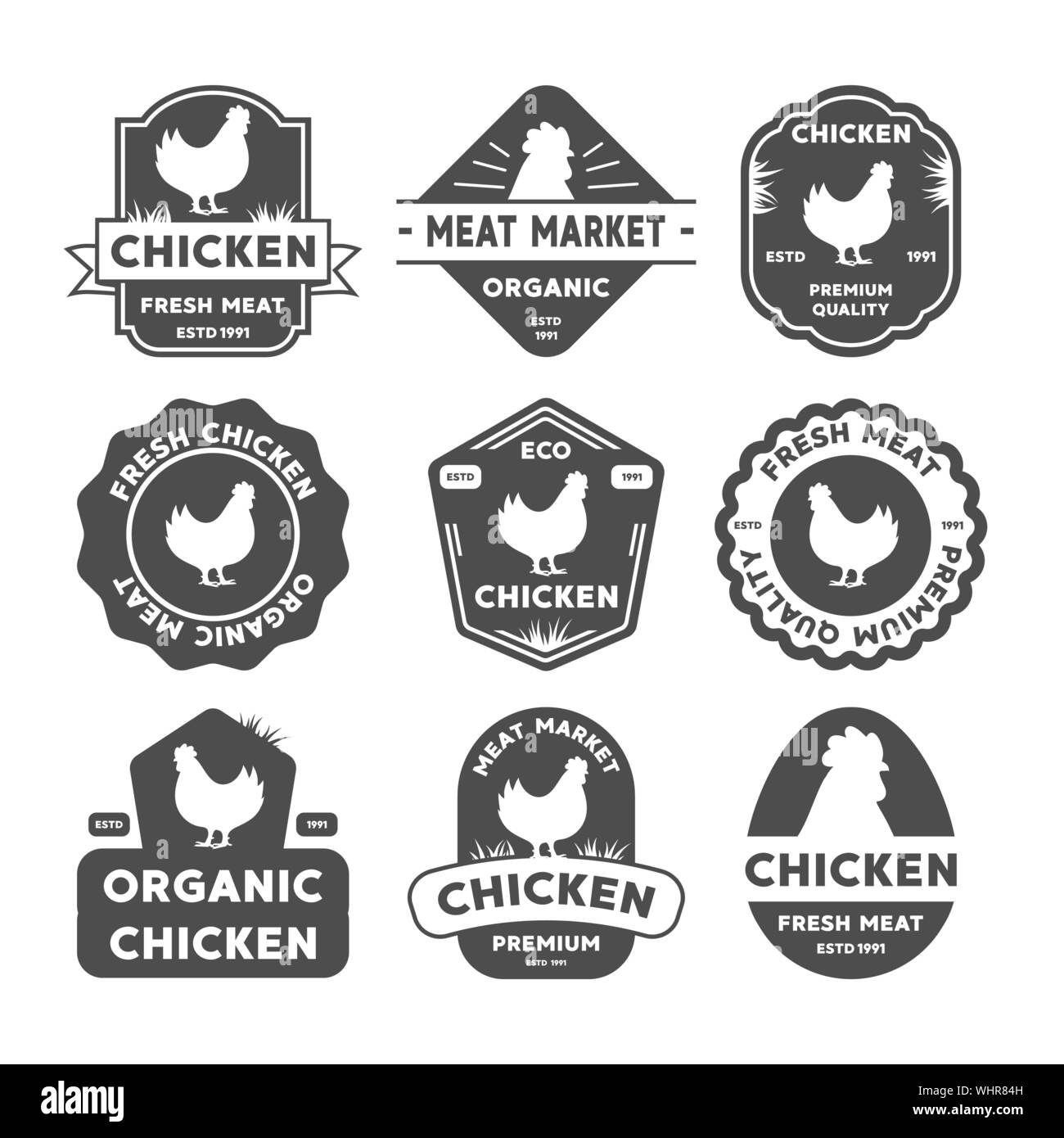 Set of premium chicken labels, badges and design elements. Chicken