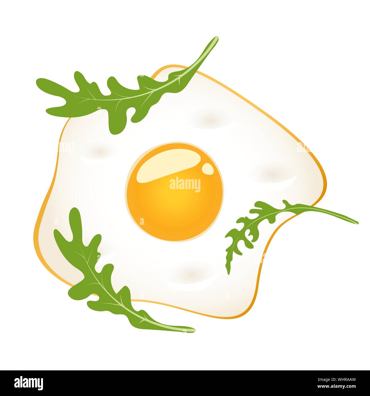 Fried eggs with arugula, isolated on white background. Vector illustration. Stock Vector