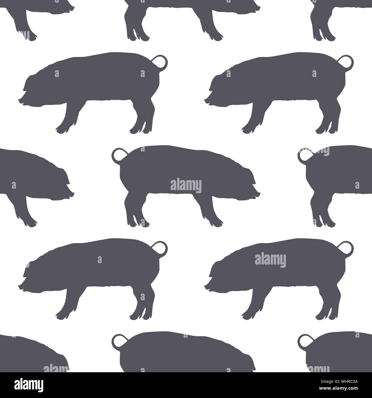 Pig silhouette seamless pattern. Pork meat. Background for food packaging or butcher shop design. Vector illustration. Stock Vector