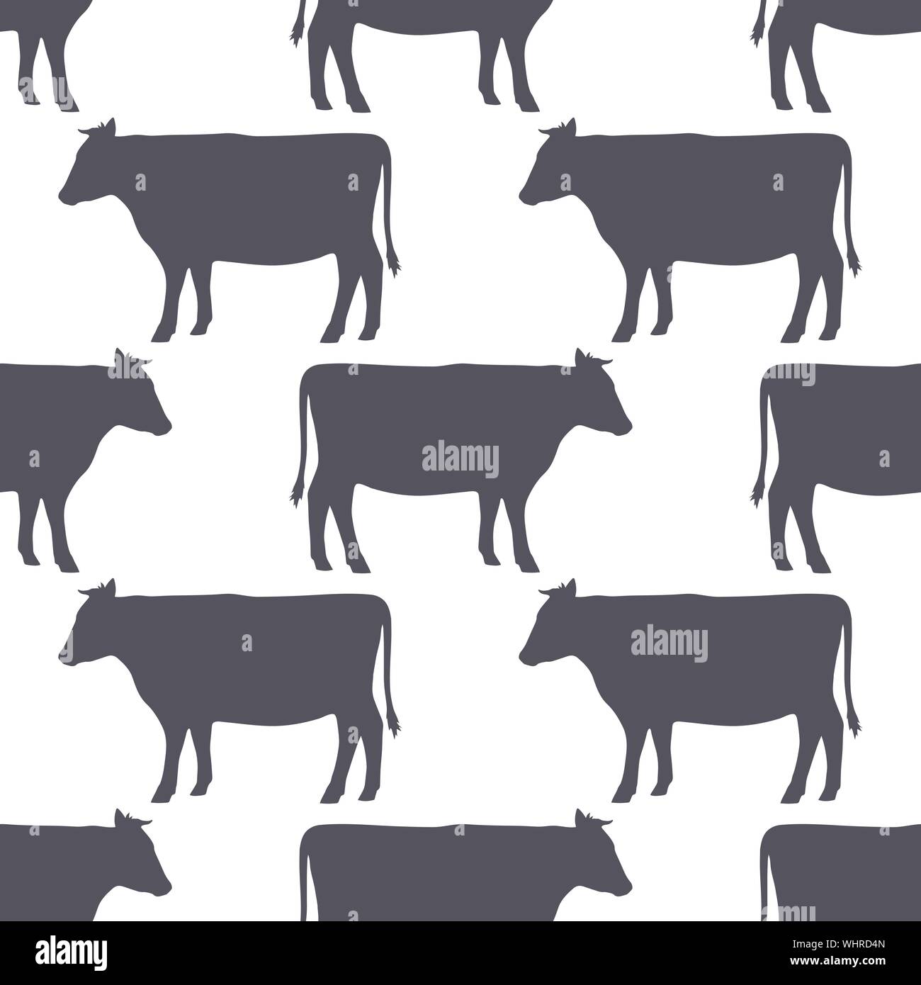 Cow silhouette seamless pattern. Beef meat. Background for food packaging or butcher shop design. Vector illustration. Stock Vector