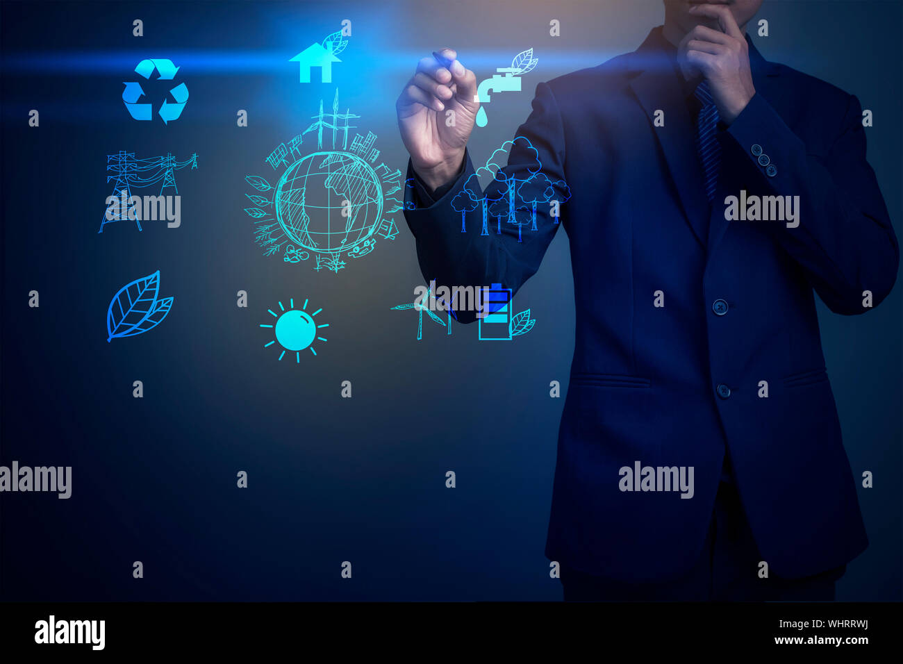 Digital Composite Image Of Businessman Using Interface Stock Photo