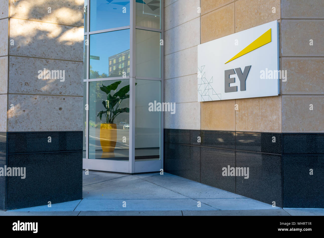 EY logo at the Ernst & Young is a multinational professional services firm  in Silicon Valley, high-tech hub of San Francisco Bay Area Stock Photo -  Alamy