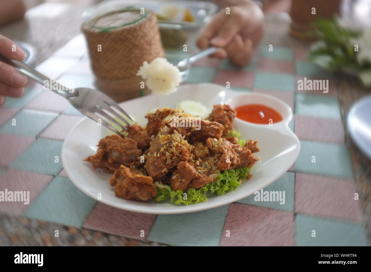 Fried pork intestine with garlic Stock Photo Alamy