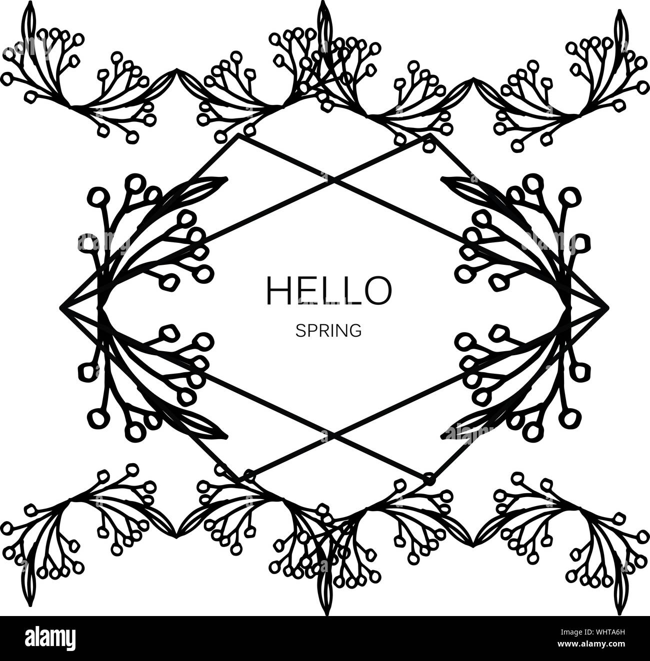 Vintage cute leaf floral frame, for handwritten text hello spring ...