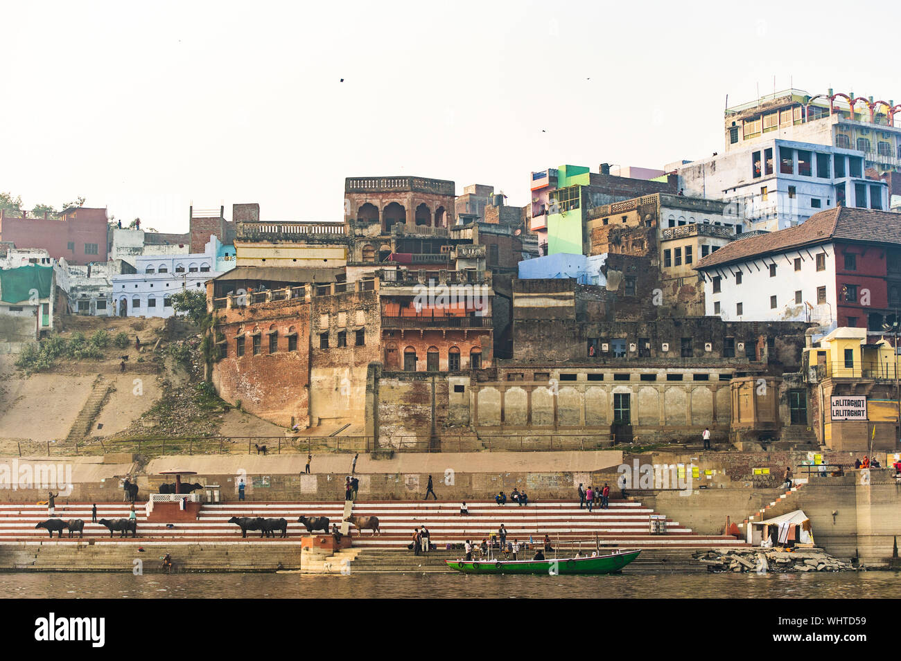 Stunning view of the Varanasi city with colored houses and buildings ...