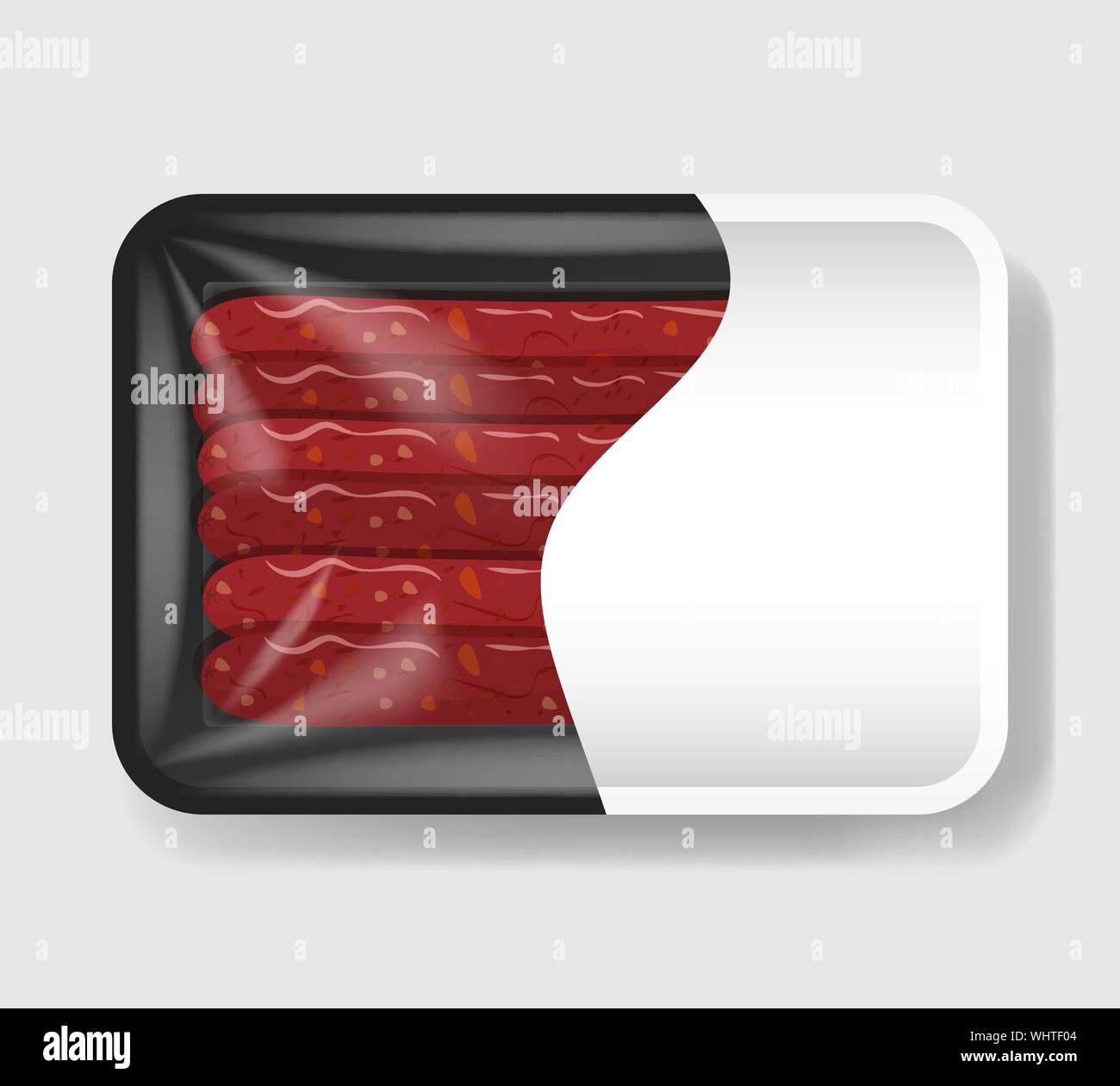 Download Sausages In Plastic Tray Container With Cellophane Cover Mockup Template For Your Design Plastic Food Container Vector Illustration Stock Vector Image Art Alamy