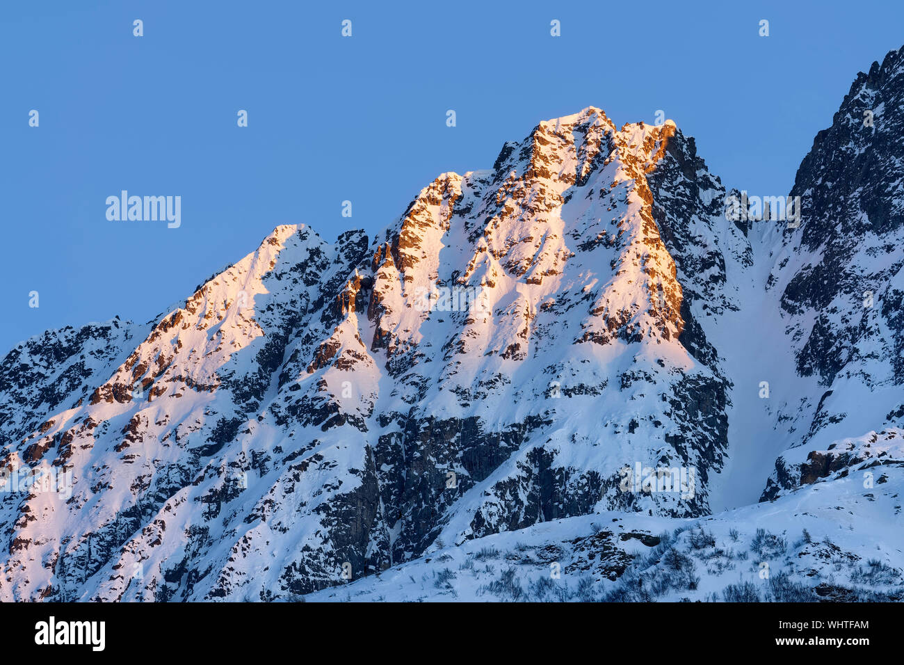 The beautiful snow covered mountains around Passo Tonale in winter, Italy. Stock Photo