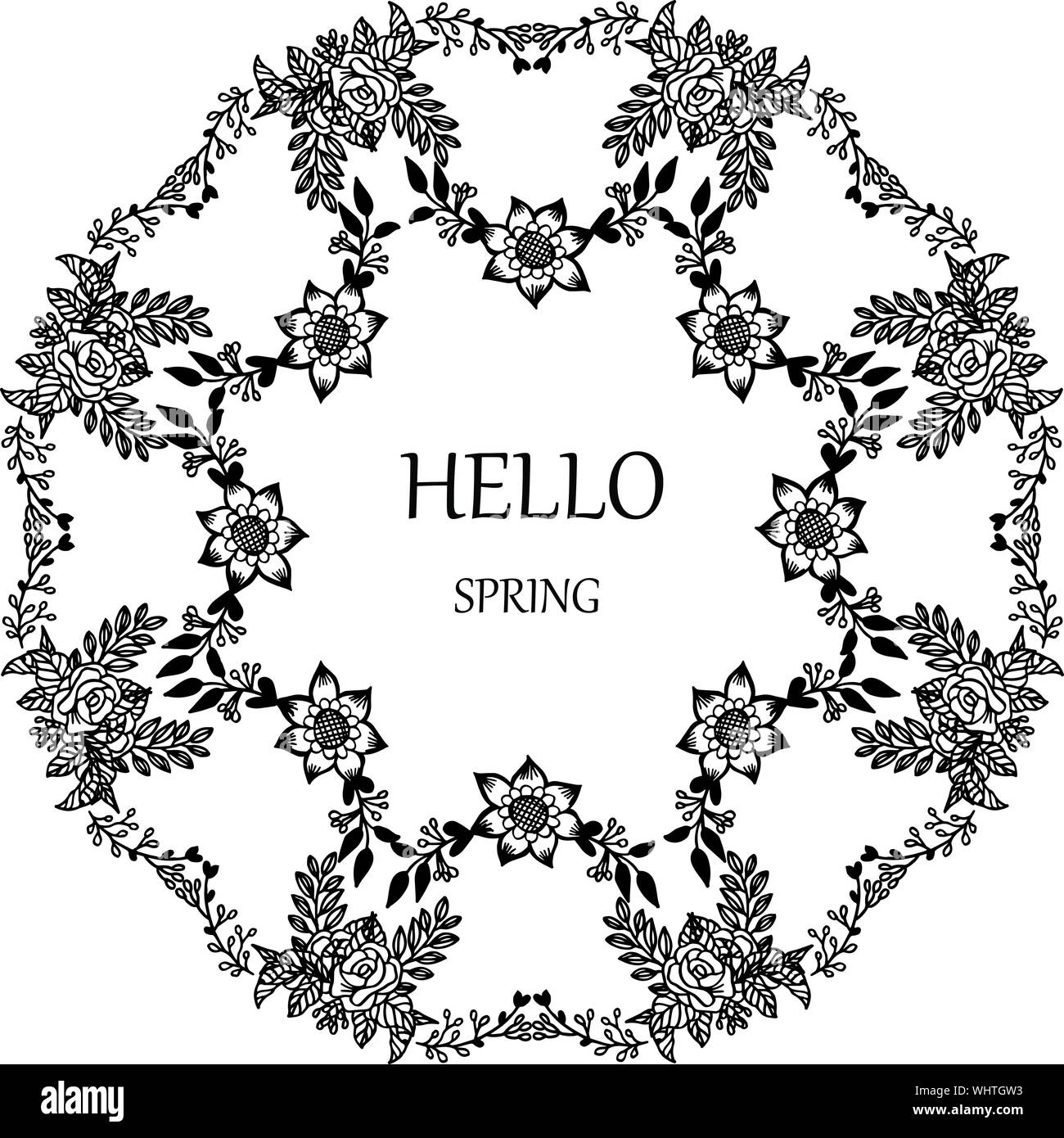 Lettering of invitation card and greeting card hello spring, with art ...