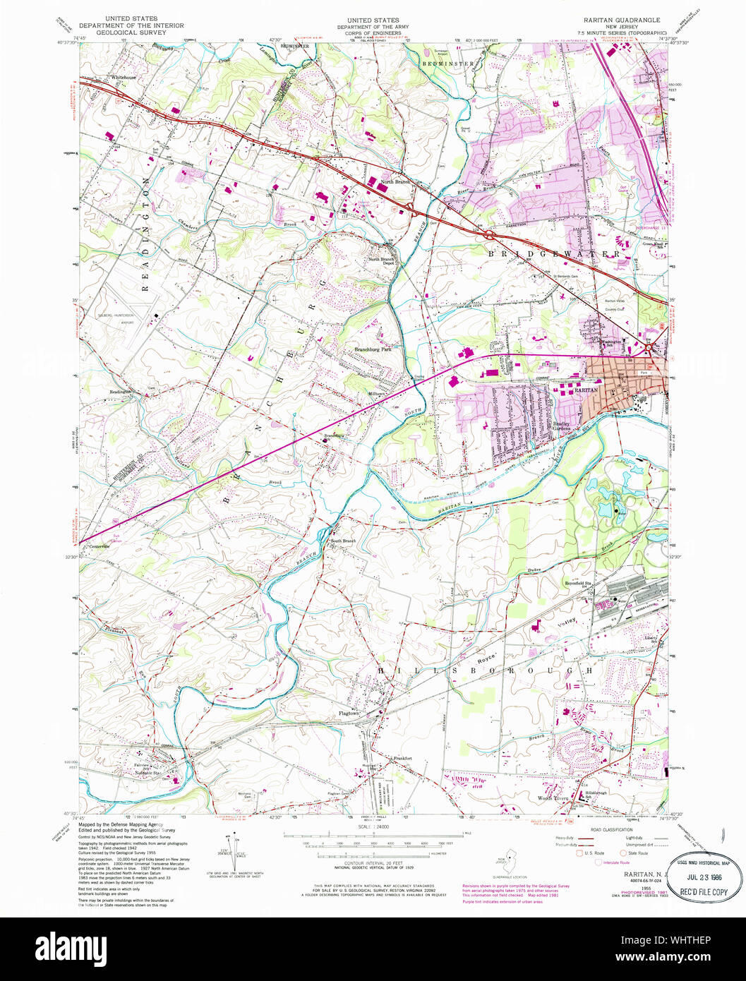 USGS TOPO Map New Jersey NJ Raritan 254817 1955 24000 Restoration Stock Photo Alamy