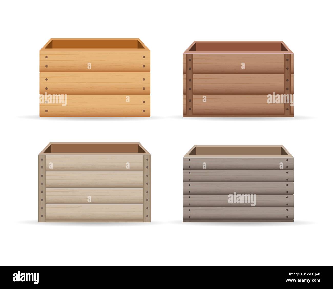 Realistic wooden box for vegetables keeping and fruits. Isolated on