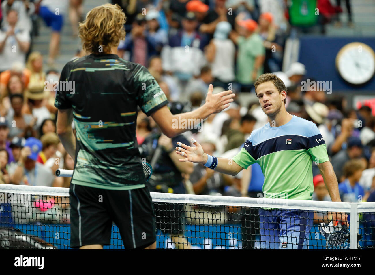 New York Usa 2nd Sep 2019 Diego Schwartzman R Of Argentina Shakes Hands With Alexander Zverev Of Germany After The Men S Singles Fourth Round Match At The 2019 Us Open In New