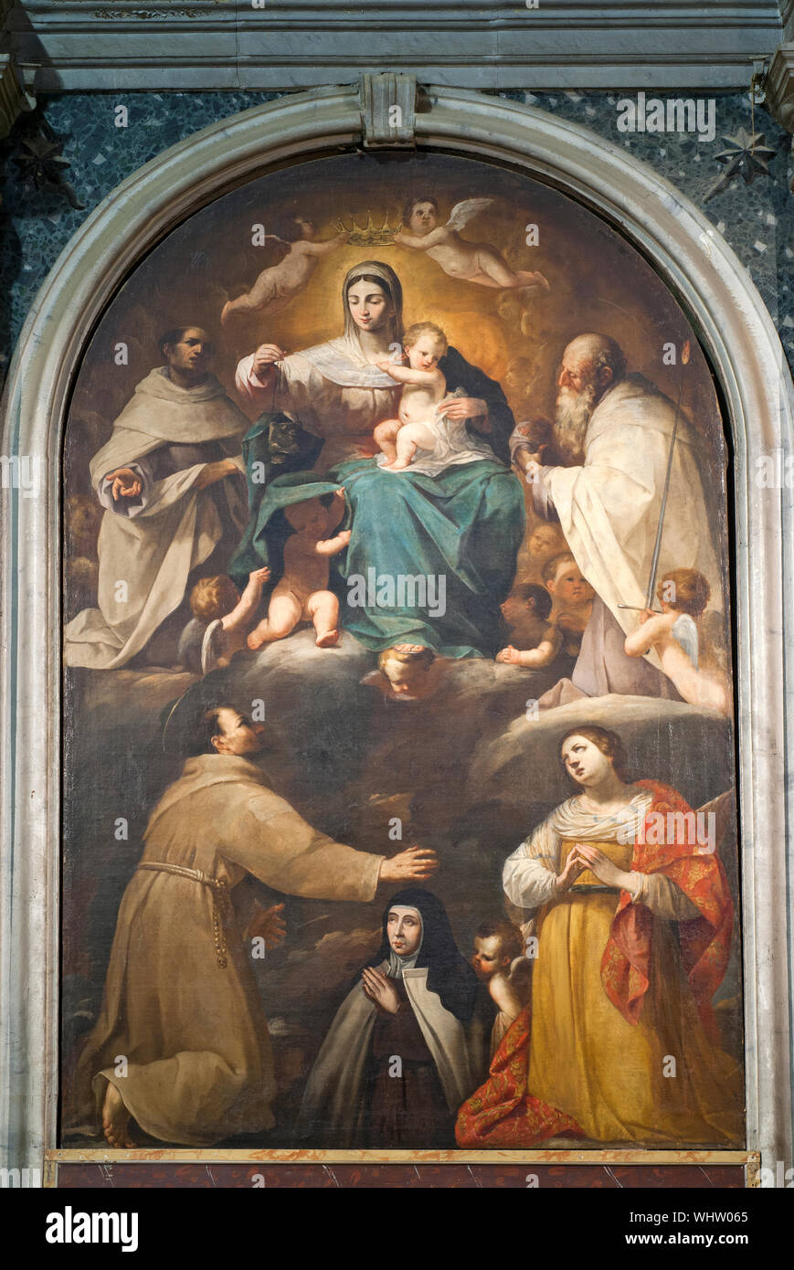 Madonna del Carmine con Santi e Donatore (probably by Antonio Circignani, known as Pomarancio, ca.1628), Cathedral of Città della Pieve, Umbria, Italy Stock Photo