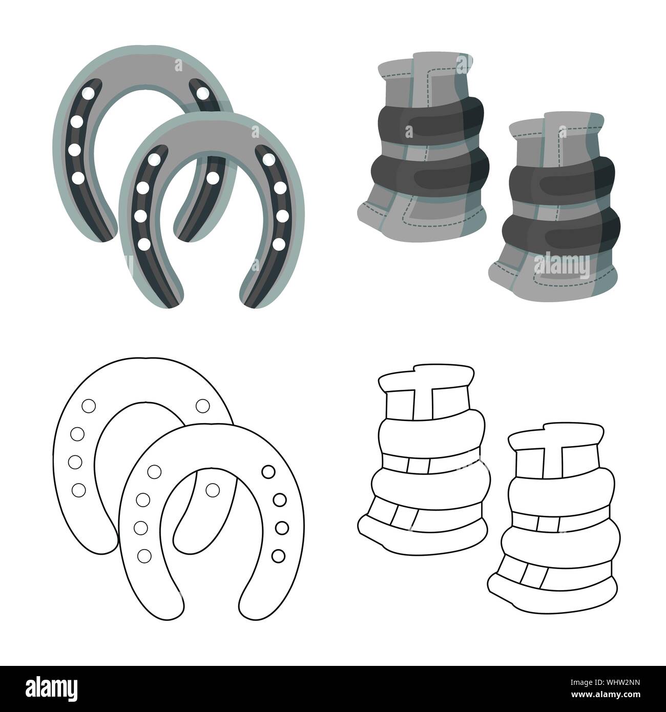 Vector design of equipment and riding icon. Collection of equipment and
