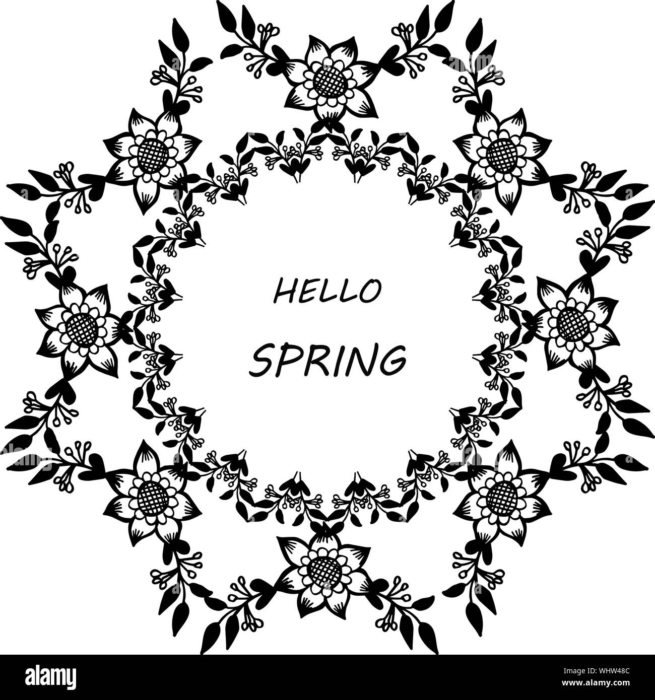 Banner For Hello Spring With Decoration Plant Of Leaf Flower