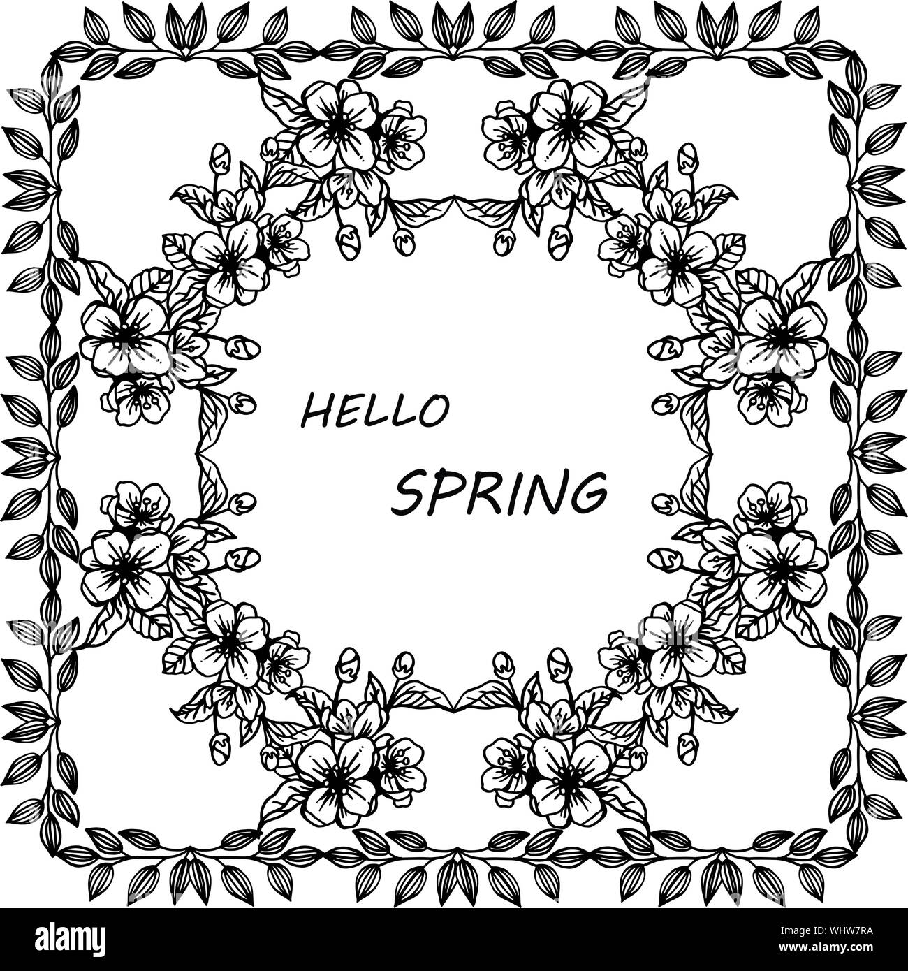 Design card hello spring with crowd of leaf floral frame. Vector Stock ...