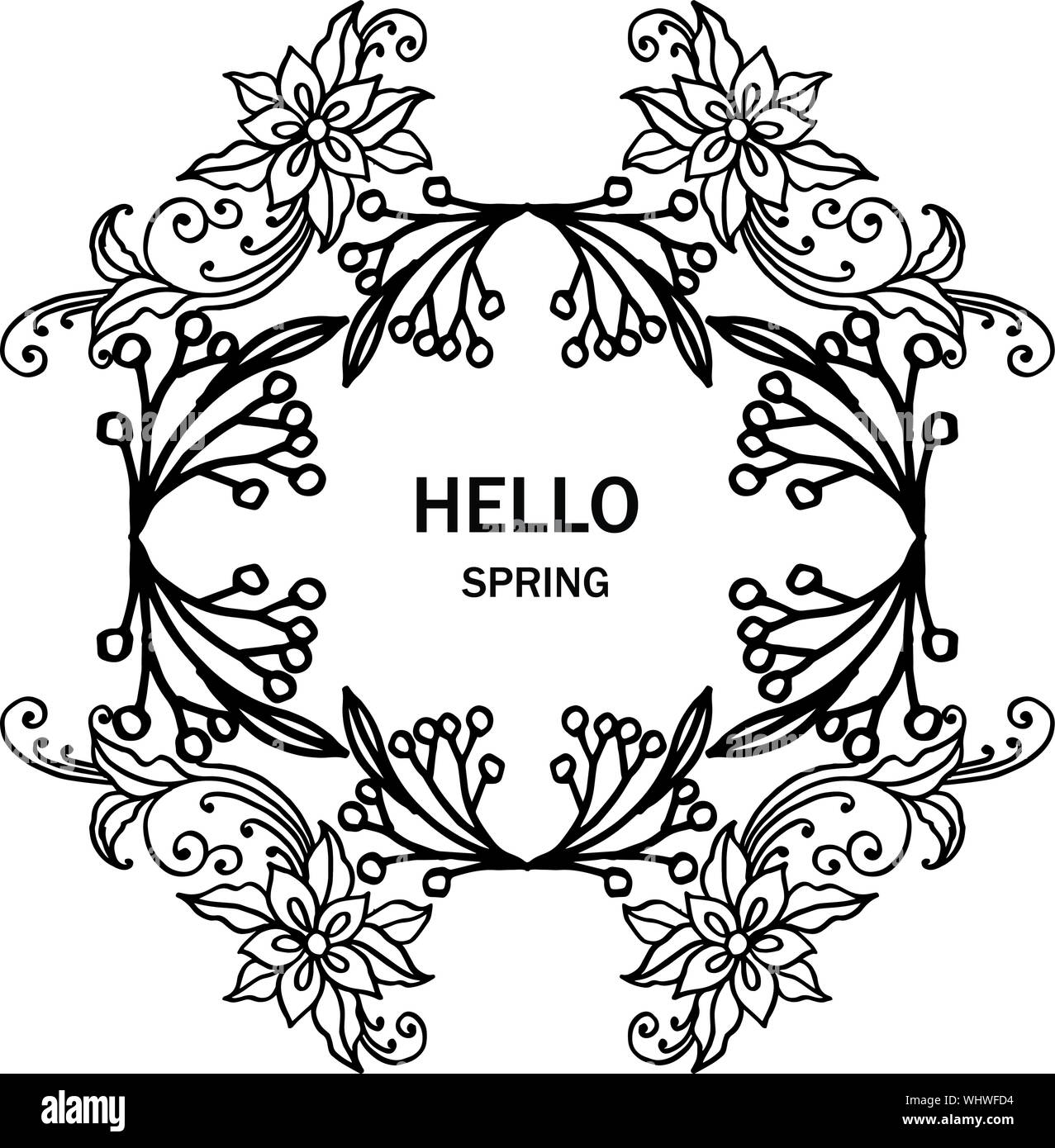 Lettering of invitation card and greeting card hello spring, with art ...