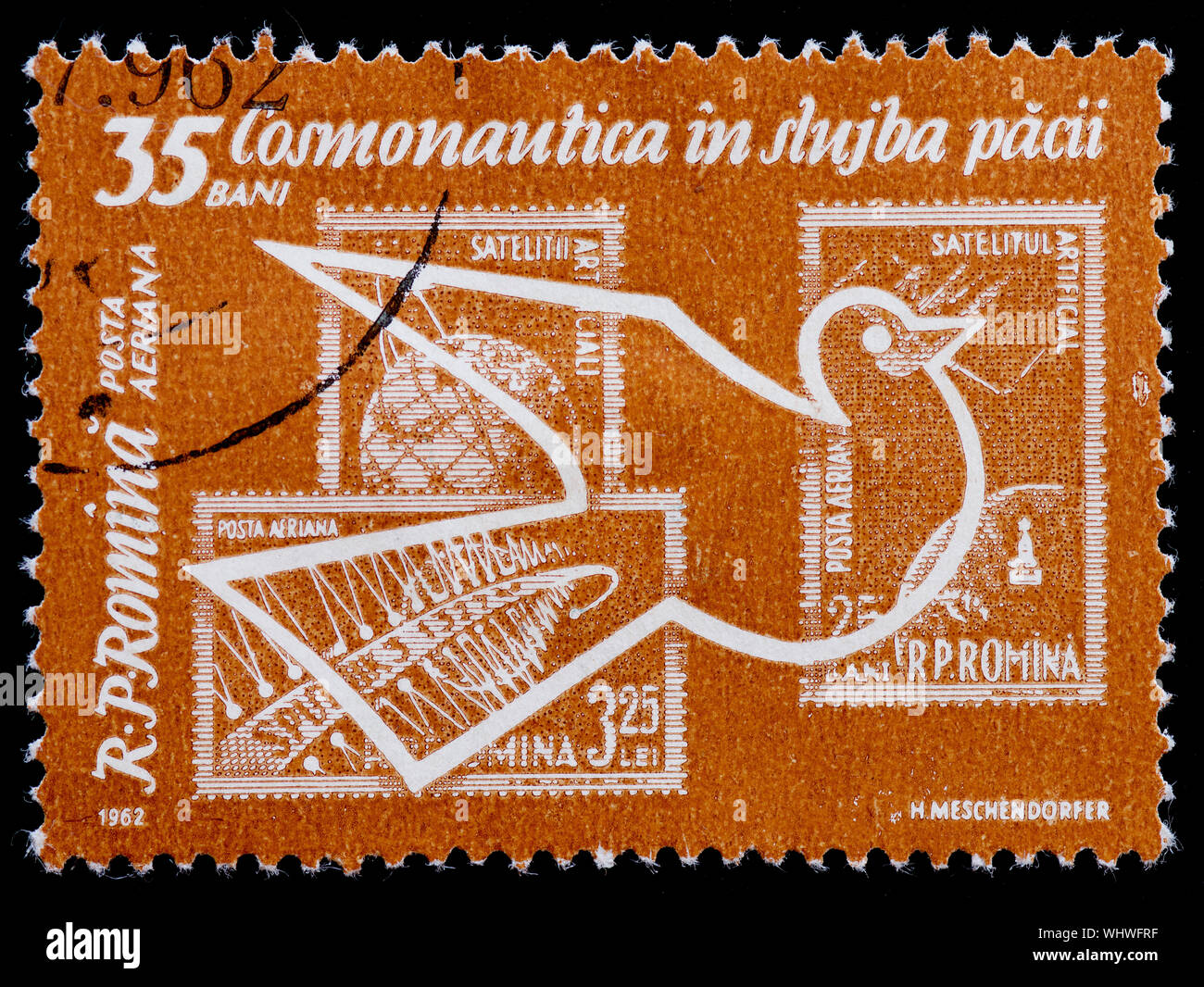 Romania Postage Stamp - Dove and Space Exploration Stock Photo - Alamy