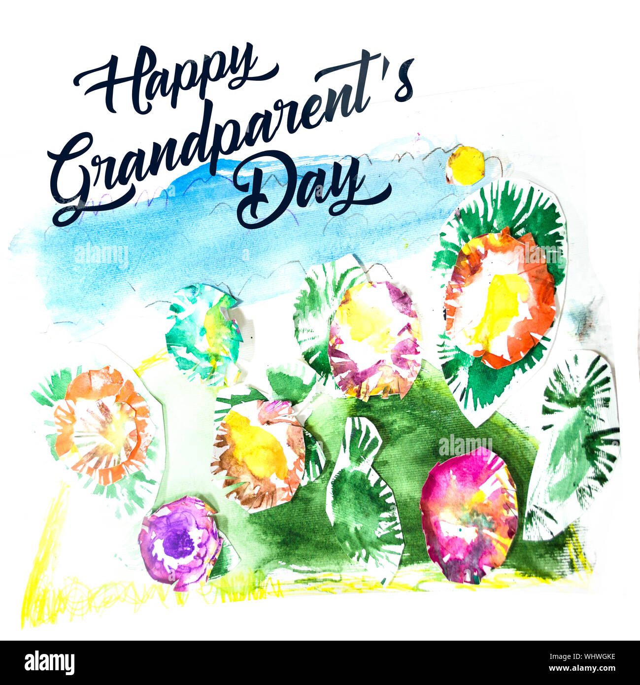 Cute flowers greeting card for happy grandparents day. Beautiful floral