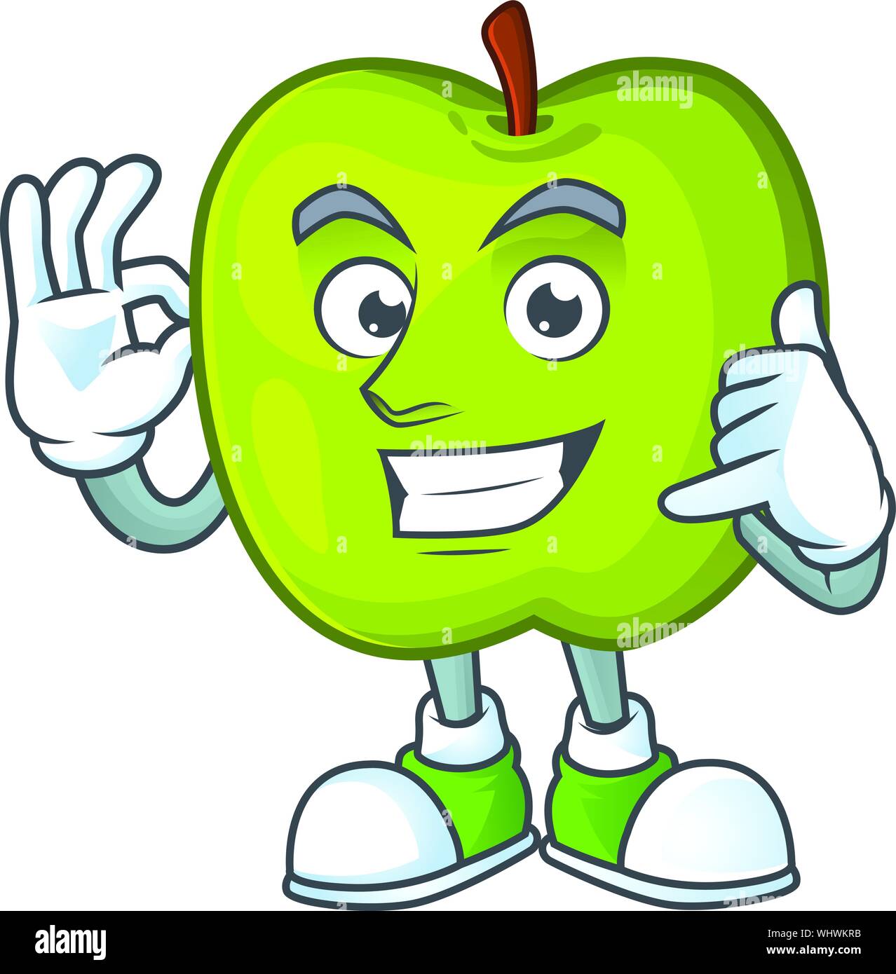 Call me granny smith apple character for health mascot Stock Vector