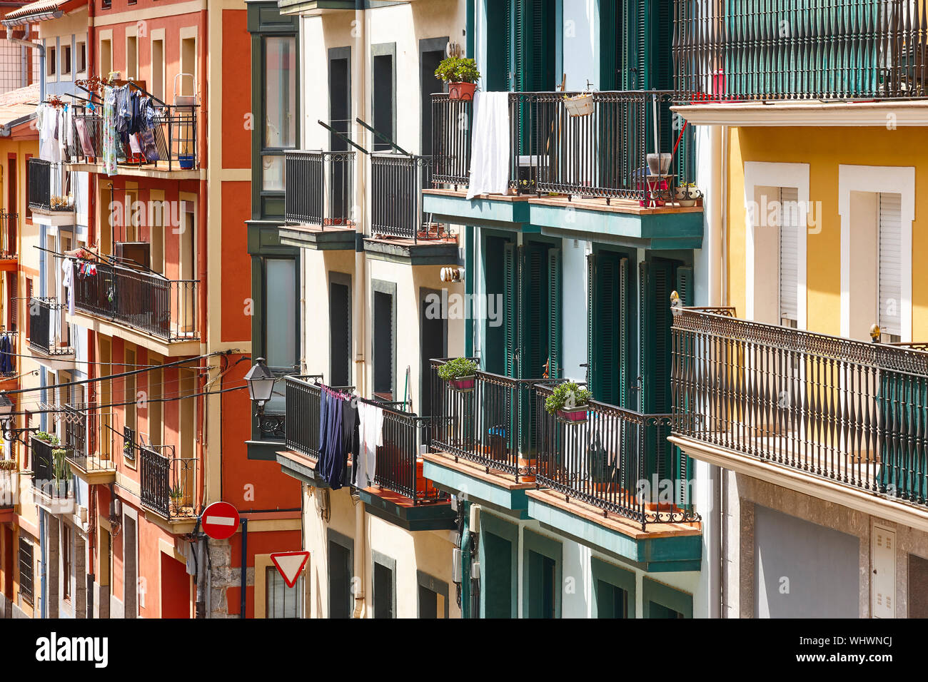 Traditional basque country village of Bermeo. Colorful buildings ...
