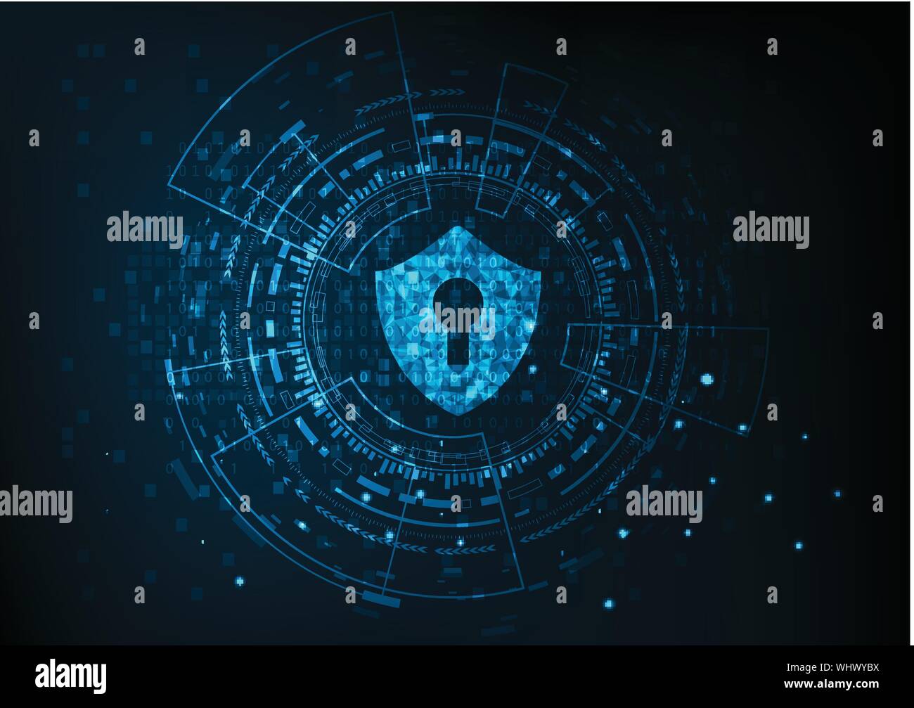 Cyber security concept: Shield With Keyhole icon on digital data ...
